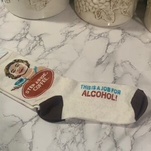 Novelty Men's Crew Socks - White with Brown Accents, 'This Is A Job For Alcohol'